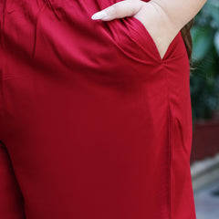 Maroon Rayon Solid Palazzo (Plus Size)