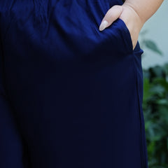Navy Blue Rayon Solid Palazzo (Plus Size)