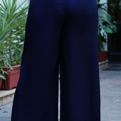 Navy Blue Rayon Solid Palazzo (Plus Size)