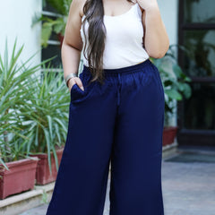 Navy Blue Rayon Solid Palazzo (Plus Size)