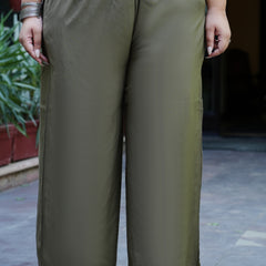 Olive Green Rayon Solid Palazzo (Plus Size)