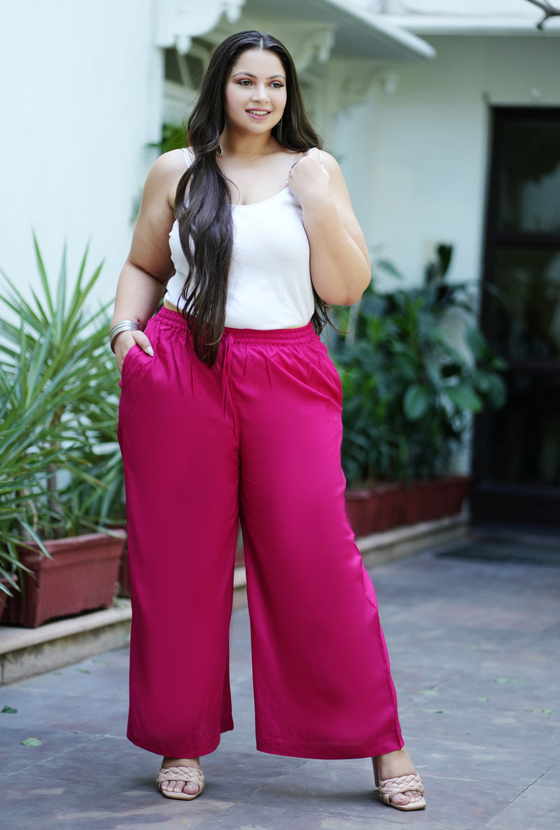 Pink Rayon Solid  Palazzo (Plus Size)