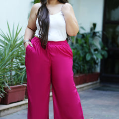 Pink Rayon Solid  Palazzo (Plus Size)