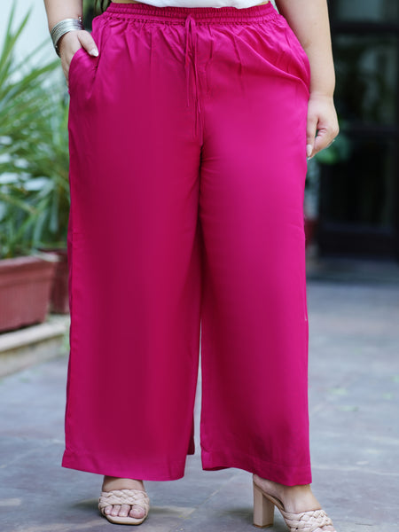 Pink Rayon Solid  Palazzo (Plus Size)