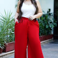 Red Rayon Solid Palazzo (Plus Size)