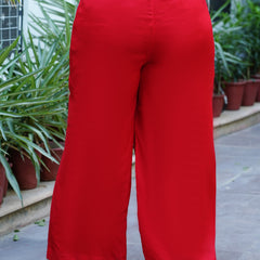 Red Rayon Solid Palazzo (Plus Size)