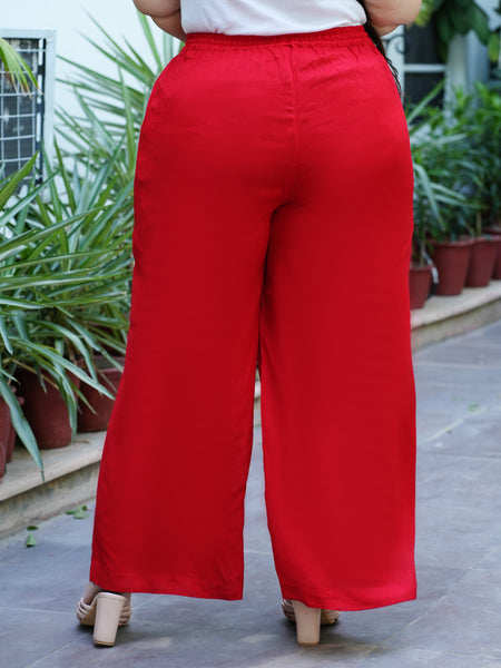 Red Rayon Solid Palazzo (Plus Size)