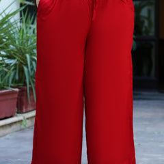 Red Rayon Solid Palazzo (Plus Size)