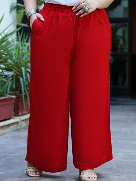 Red Rayon Solid Palazzo (Plus Size)