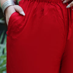Red Rayon Solid Palazzo (Plus Size)