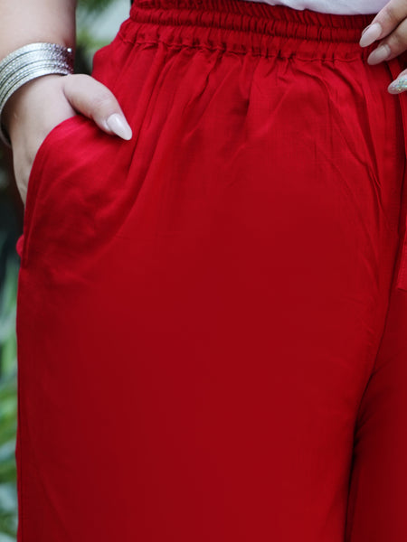 Red Rayon Solid Palazzo (Plus Size)
