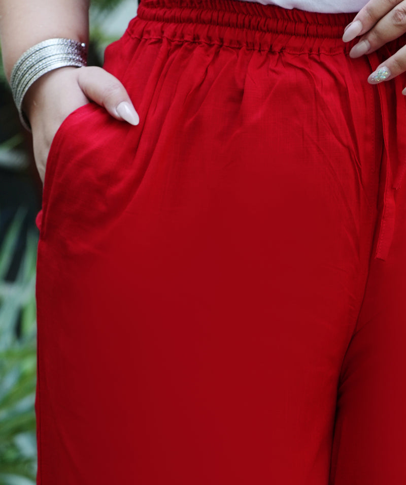 Red Rayon Solid Palazzo (Plus Size)