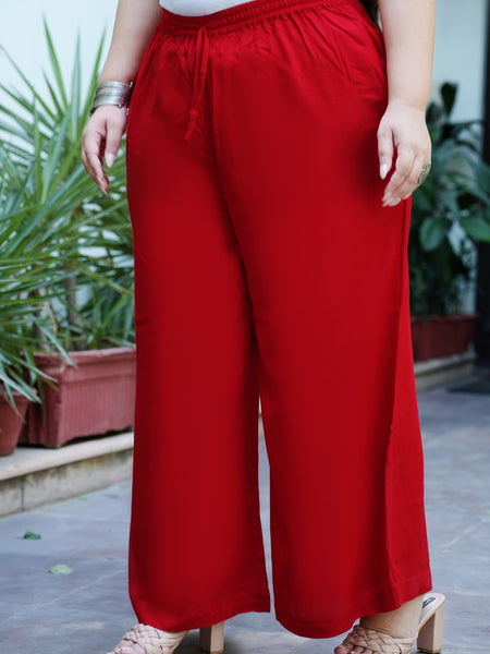 Red Rayon Solid Palazzo (Plus Size)