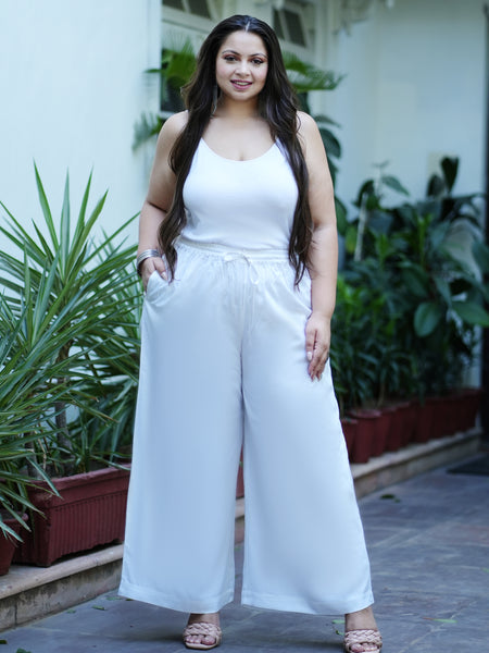 White Rayon Solid Palazzo (Plus Size)