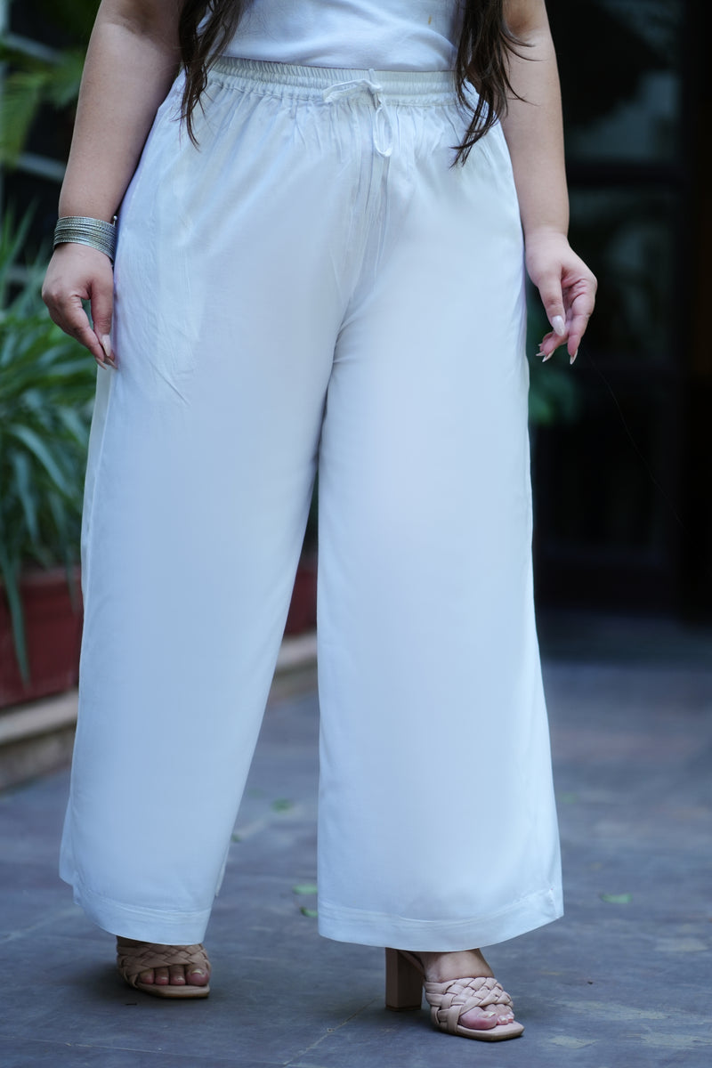 White Rayon Solid Palazzo (Plus Size)