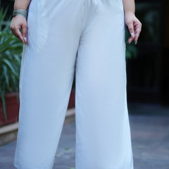 White Rayon Solid Palazzo (Plus Size)