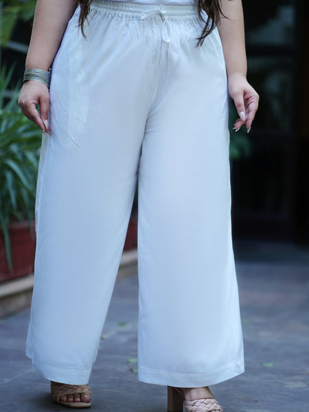 White Rayon Solid Palazzo (Plus Size)