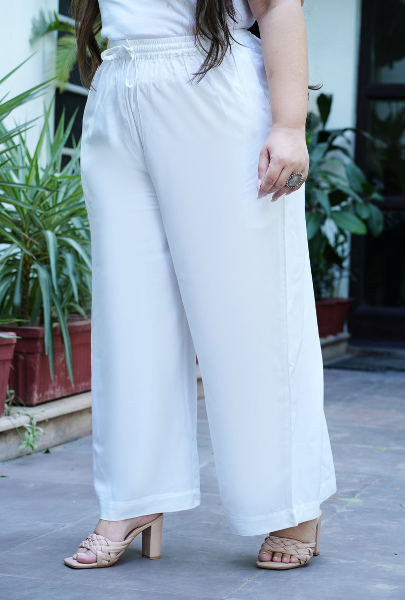White Rayon Solid Palazzo (Plus Size)