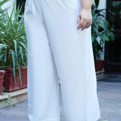 White Rayon Solid Palazzo (Plus Size)
