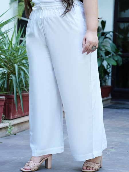 White Rayon Solid Palazzo (Plus Size)