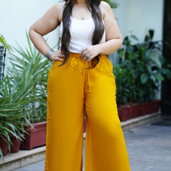Yellow Rayon Solid Palazzo (Plus Size)