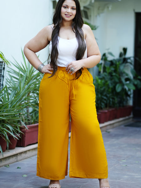 Yellow Rayon Solid Palazzo (Plus Size)