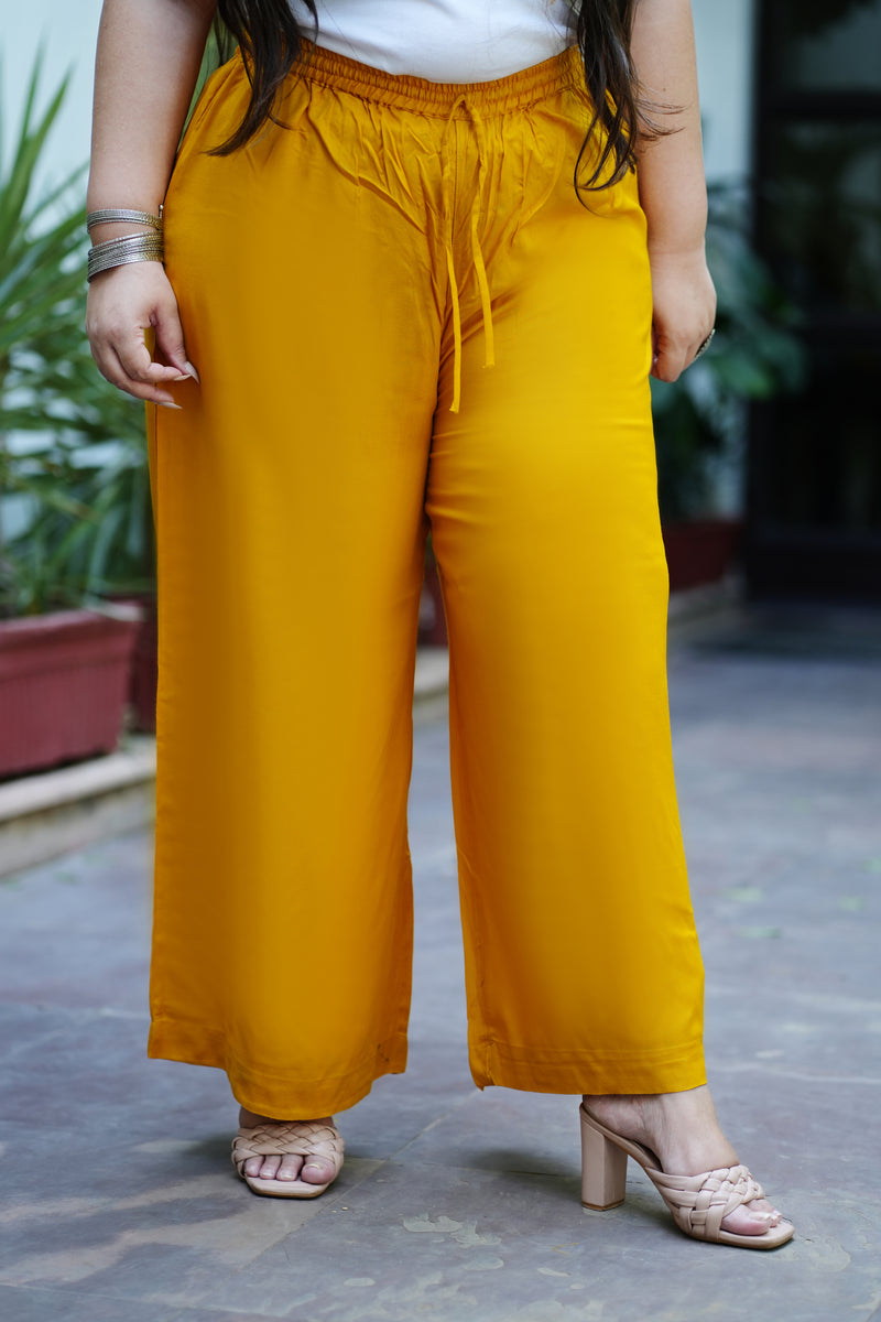 Yellow Rayon Solid Palazzo (Plus Size)