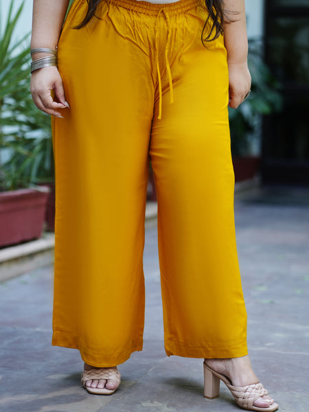 Yellow Rayon Solid Palazzo (Plus Size)
