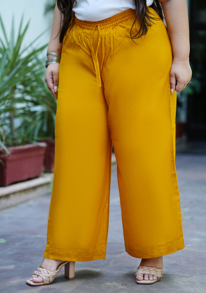 Yellow Rayon Solid Palazzo (Plus Size)