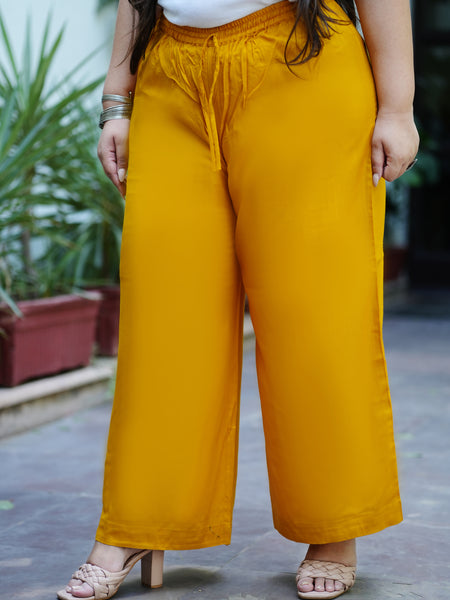 Yellow Rayon Solid Palazzo (Plus Size)