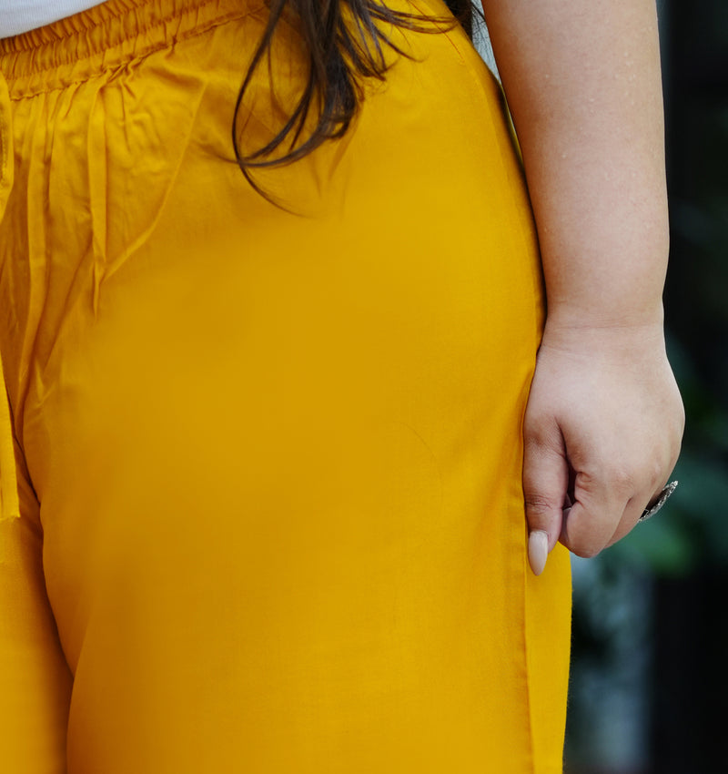 Yellow Rayon Solid Palazzo (Plus Size)