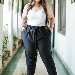 Black Cotton Solid Trouser (Plus Size)