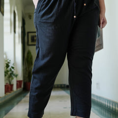 Black Cotton Solid Trouser (Plus Size)