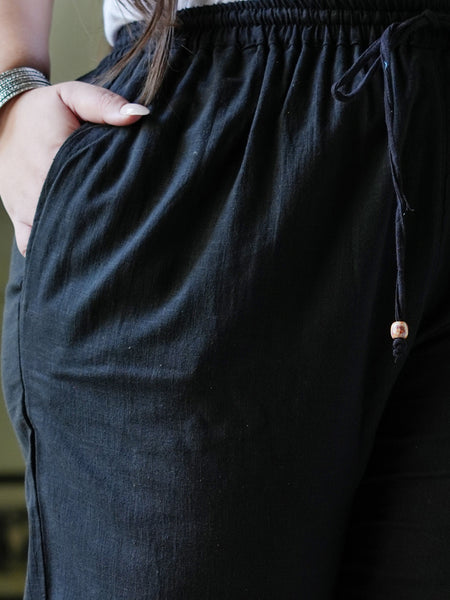 Black Cotton Solid Trouser (Plus Size)