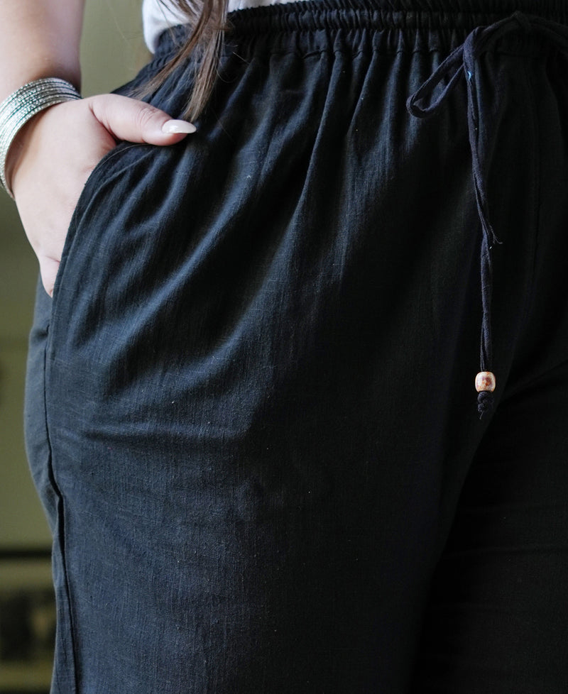 Black Cotton Solid Trouser (Plus Size)
