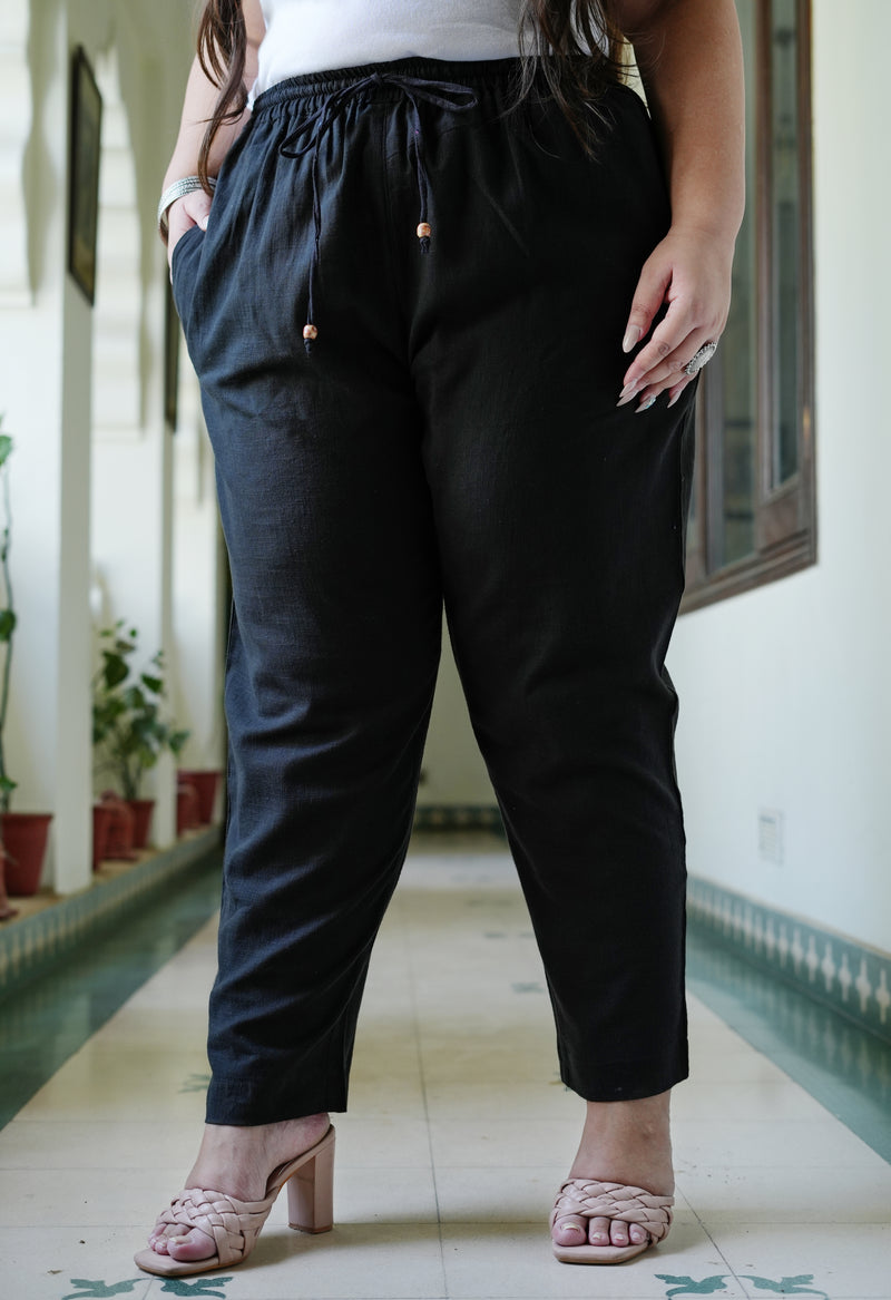 Black Cotton Solid Trouser (Plus Size)