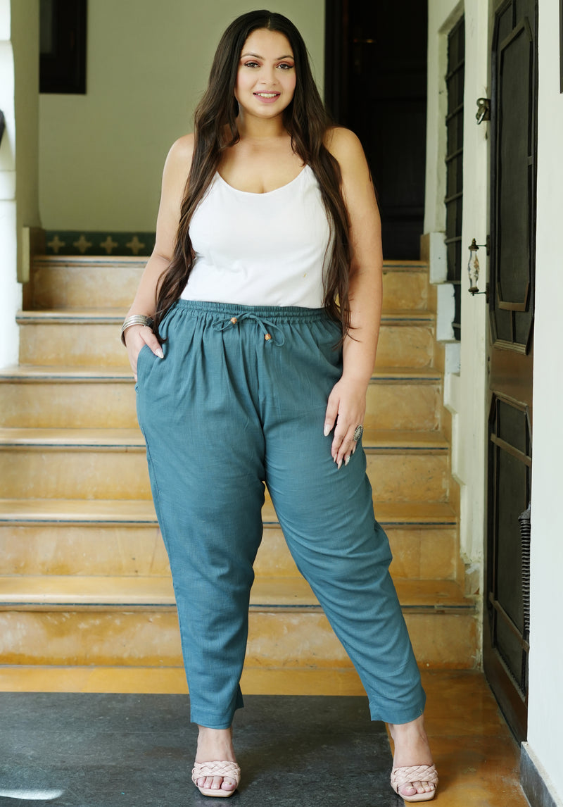 Grey Cotton Solid Trouser (Plus Size)