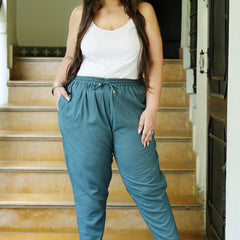 Grey Cotton Solid Trouser (Plus Size)