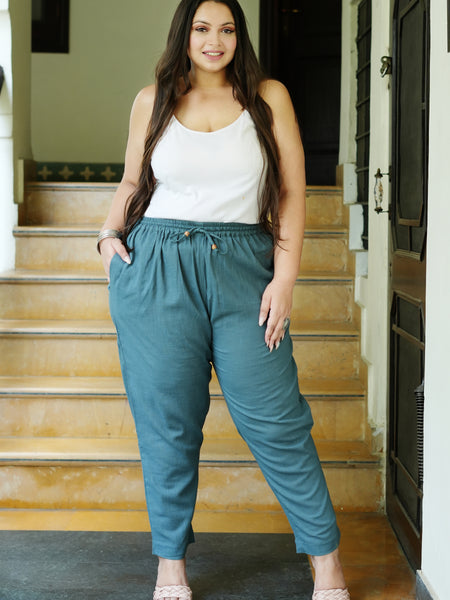 Grey Cotton Solid Trouser (Plus Size)