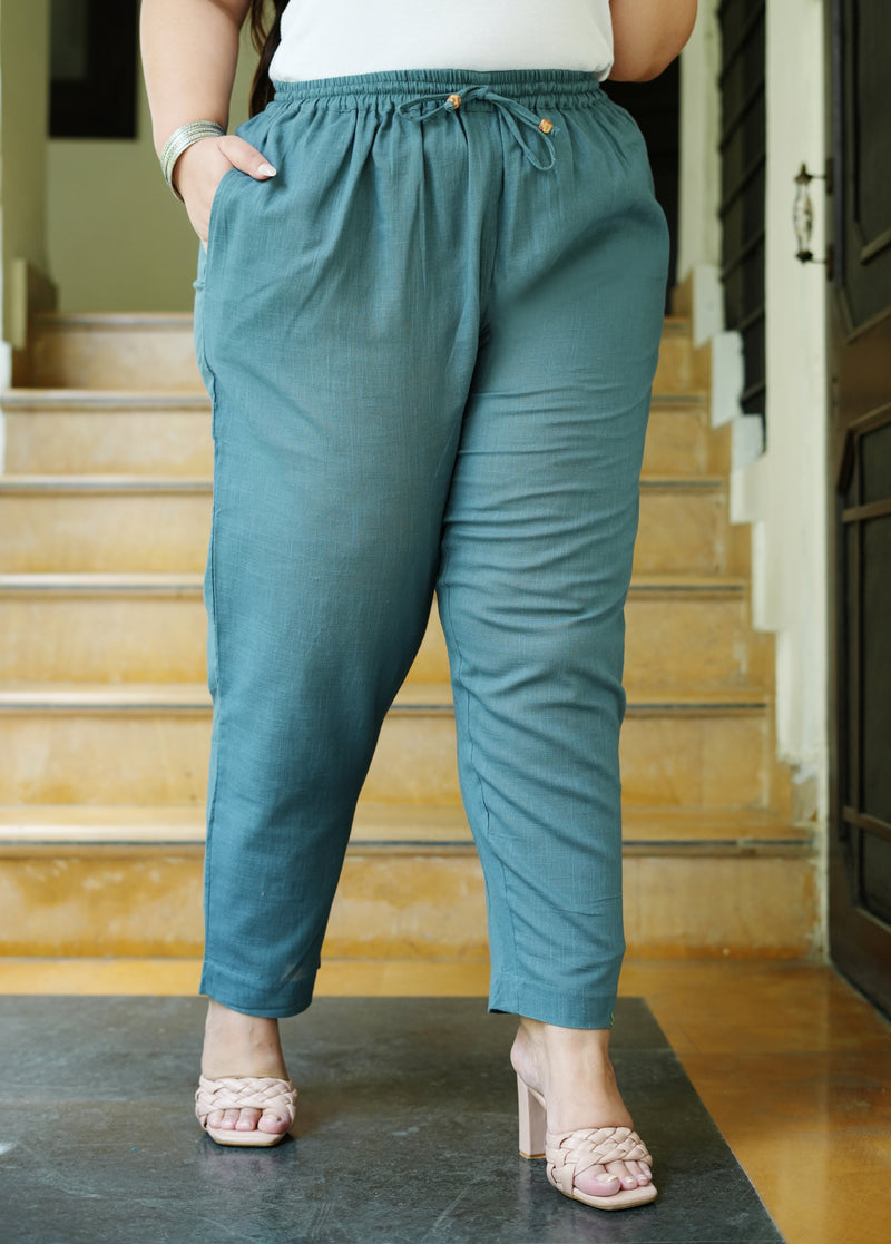Grey Cotton Solid Trouser (Plus Size)