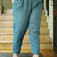 Grey Cotton Solid Trouser (Plus Size)