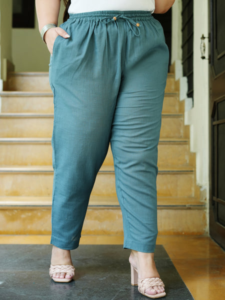 Grey Cotton Solid Trouser (Plus Size)