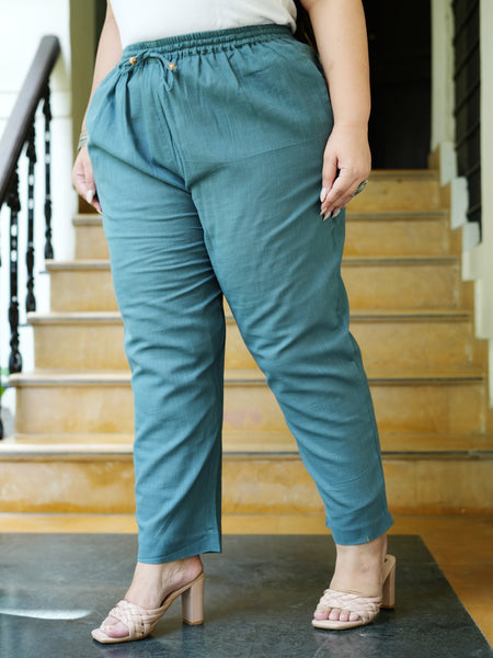 Grey Cotton Solid Trouser (Plus Size)