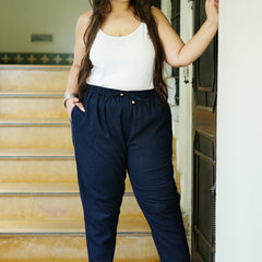 Navy Blue Cotton Solid Trouser (Plus Size)