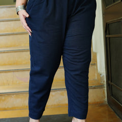 Navy Blue Cotton Solid Trouser (Plus Size)
