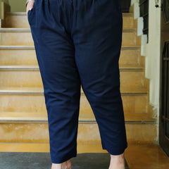 Navy Blue Cotton Solid Trouser (Plus Size)