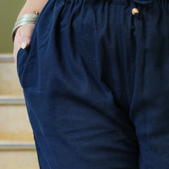 Navy Blue Cotton Solid Trouser (Plus Size)