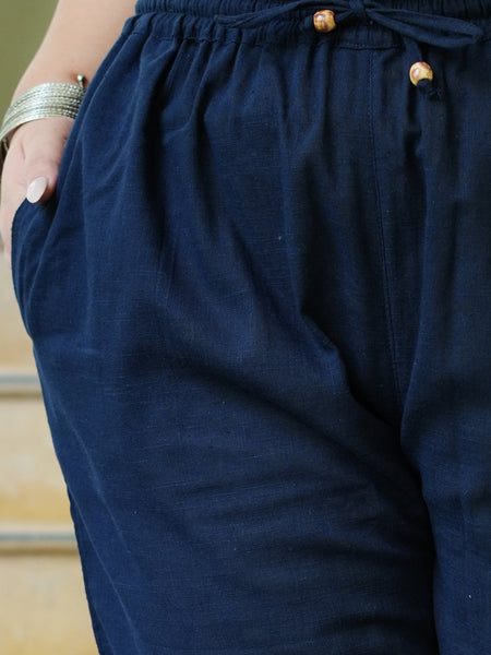 Navy Blue Cotton Solid Trouser (Plus Size)