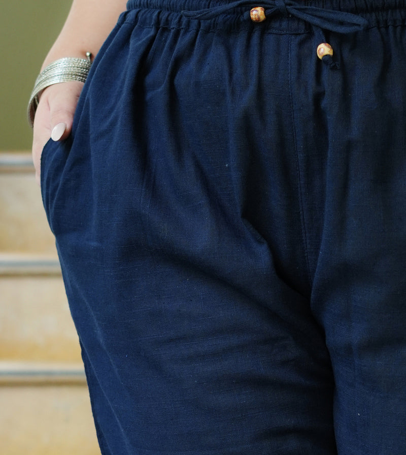 Navy Blue Cotton Solid Trouser (Plus Size)