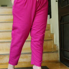 Pink Cotton Solid Trouser (Plus Size)